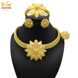 Indian Dubai 24K Gold Plated Necklace Earrings Bracelet Rings <b>Set</b> Flower Tassel <b>Bridal</b> Wedding <b>Jewelry</b> <b>Set</b> - Product Image 2