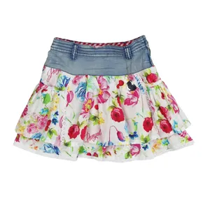 Casual Child Jeans Skirt with Embroidery Breathable A-Line Short Sleeve Design O-Neck for Girls Summer OEM Service