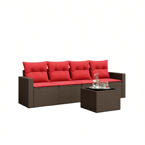 Set Divano da Esterno in Polyrattan Marrone a 5 Posti - Arredamento da Giardino Durevole dal Design Contemporaneo - Product Image 1