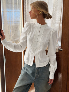 Nuova Camicia da Donna in Stile Cinese, Colletto alla Coreana con Bottoni a Rana, Manica Lunga in Lino, <span class=keywords><strong>Elegante</strong></span> <span class=keywords><strong>Top</strong></span> <span class=keywords><strong>Bianco</strong></span> Vintage per Uso Quotidiano - Product Image 4