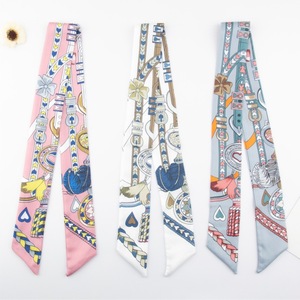 春の新作、人気急上昇中のムスリム向け幾何学模様スクエアチェーンフェザーツイルシルク装飾リボンラップバッグロングスカーフ（女性用） - Product Image 2