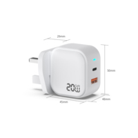 Charger Dinding USB-C 20W Laris Manis, Charger Tipe C 20W Cepat dengan Steker UK, Proteksi OTP