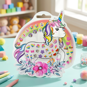 Autocollants d'oreilles pour enfants, série licorne populaire, dessin animé mignon, matériau époxy, impression 4C personnalisée, 2 motifs, 13x14cm, brillant - Product Image 2