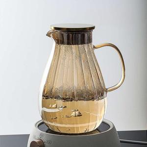 Ensemble de carafes en verre ambré avec couvercle doré, <span class=keywords><strong>carafe</strong></span> à eau côtelée en borosilicate, unité d'organisation de cuisine - Product Image 5