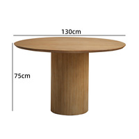 Table à manger ronde en bois robuste pour 4 personnes, style nordique, couleur texture naturelle, pour les repas en famille