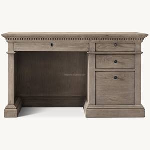 Escritorio Ejecutivo Americano Vintage de Madera Maciza con Moldura Dentada, Mesa de Oficina Grande <span class=keywords><strong>para</strong></span> Computadora y Escritura - Product Image 6