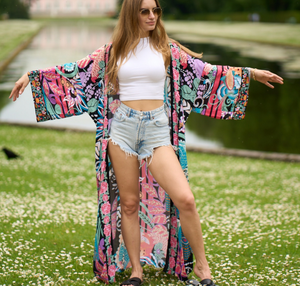 Albornoz turco estampado de 10 colores con cinturón, tipo kimono de playa, talla única - Product Image 3