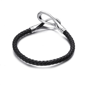 Wholesale Fashion Jewelry Custom Hand-woven Knit Wrist Band <b>Leather</b> <b>Bracelet</b> Stainless Steel Unique Clasp <b>Bracelet</b> for Men - Product Image 4