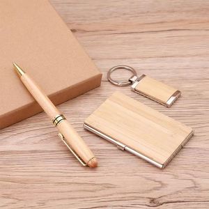 Custom Logo Luxury Leather Corporate Gift Set with Business Card <b>Holder</b> Pen <b>Key</b> Chain-Letterpress Printing for Promotional Gifts - Product Image 3