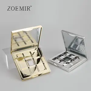 Kosmetische Mini Make-up Lidschatten-Palette 9 Farbe quadratische Pfanne Silber Gold Lidschatten-Palette mit Probe