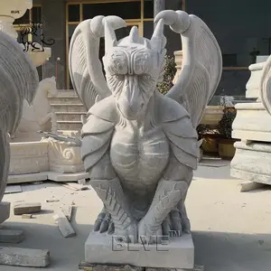 Decoración del hogar al aire libre famosa Leyenda de estilo occidental animales escultura de piedra tamaño real estatua de Dragón Volador de mármol