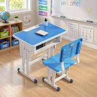 Bureau et chaises modernes pour étudiants, mobilier scolaire monoplace avec design sécurisé à bords arrondis pour salle de classe primaire