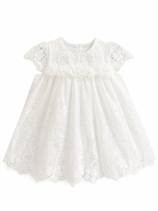 Robe élégante pour bébé fille, brodée de fleurs, légère, avec une silhouette volumineuse, pour les occasions spéciales - Product Image 2