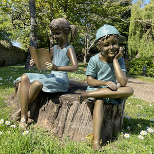 Escultura de Bronce Fundido de <span class=keywords><strong>Tres</strong></span> Niños Sentados en un Tronco de Árbol, Decoración de Parque al Aire Libre de Tamaño Real BLVE - Product Image 3