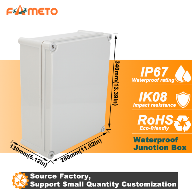 FAMETO 340*280*130 Intelligent IP67 Waterproof Grey ABS Customizable Distribution Box Electrical Plastic Enclosure