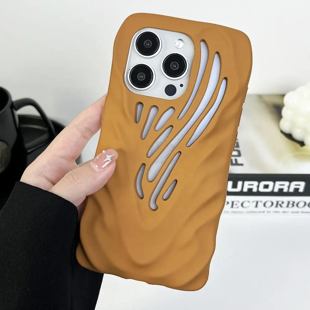 Unique 3D Shockproof Fashion Hollow Designer Cute Cool Wave Ripple Heat Dissipation Phone Cases For Iphone 15 14 13 Pro Max