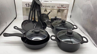 Set Peralatan Masak Anti Lengket Batu Granit Profesional 13 Buah Termasuk Wajan, Panci Sup, Panci Susu, Spatula, Peralatan Dapur