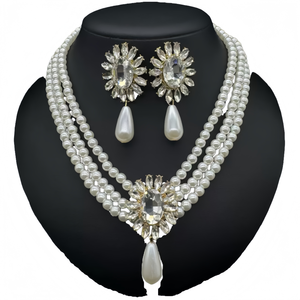 Set di gioielli geometrici in perle e cristallo-girocollo multistrato con orecchini abbinati - Product Image 6