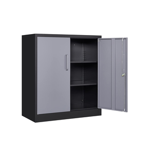 Moderno Armario de Almacenamiento Metálico para Garaje, 2 Puertas, 2 Estantes Ajustables, Armario de Acero con Cerradura, para Oficina en Casa, Uso <span class=keywords><strong>Exterior</strong></span>, Impermeable - Product Image 1