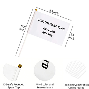 Personalized Custom-made Sublimation Printed Hand-held Flags, Waterproof Polyester Hand Flags for Advertising and Decoration.