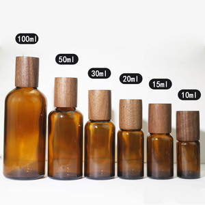 Bouteille en verre ambré écologique avec couvercle en bois 10ml 15ml 30ml 50ml Bouteille personnalisée pour sérum cosmétique avec bouchon à vis pour soins de la peau - Product Image 4