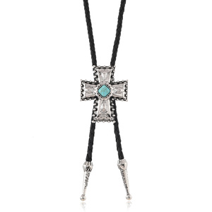 Cravatta da uomo retrò con motivo a croce Vintage con <span class=keywords><strong>camicia</strong></span> in corda di cuoio turchese con cravatta da ballo a catena <span class=keywords><strong>gioielli</strong></span> alla moda - Product Image 6