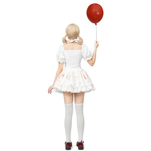 Gothic Bloody <b>Doll</b> Costume Lolita Maid Outfit White With Red Bow Stage Performance Cosplay Costume For Halloween Anime Role <b>Play</b> - Product Image 2