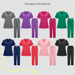 HZMNOI Women Scrub Set Short Sleeve V Neck <b>Top</b> And Pants Moisture Wicking For Hospital Work Uniform - Product Image 2