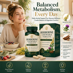 Private Label Berberin Kautabletten 3-in-1 Berberin-Mariendistel Herz-Leber-Metabolismus Verdauungs-Gesundheits-Nahrungsergänzungsmittel - Product Image 1