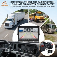 Moniteur IPS 10,1 pouces grand angle à vue frontale | Prise d'aviation à 4 broches | Système de caméra de recul AHD 1080P à 3 canaux pour camion, camping-car, excavatrice