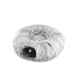 Cuccia a <span class=keywords><strong>tunnel</strong></span> per gatti in peluche morbido con pelo lungo, design semplice a cartone animato, pieghevole con tappetino centrale - Product Image 4