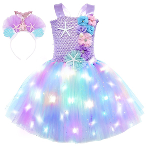 Disfraz <span class=keywords><strong>de</strong></span> Sirena para Niñas con LED, Tutú <span class=keywords><strong>de</strong></span> Sirena, Vestido <span class=keywords><strong>de</strong></span> Malla Floral con Estrellas <span class=keywords><strong>de</strong></span> Mar, Traje <span class=keywords><strong>de</strong></span> Cumpleaños para Concurso, Suministro al por Mayor, Kit <span class=keywords><strong>de</strong></span> Diadema <span class=keywords><strong>de</strong></span> Sirena - Product Image 4