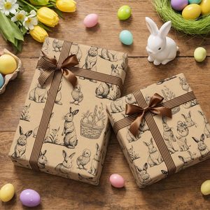 17in <b>Easter</b> gift <b>wrapping</b> <b>paper</b> Cute rabbit pattern kraft <b>paper</b> with cut lines on the back Customizable size pattern logo - Product Image 1
