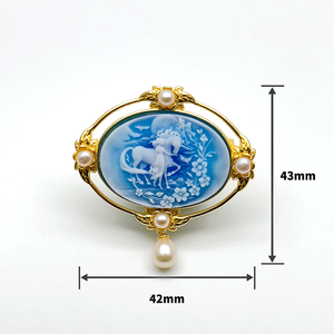 Broche colgante de artemisa camafeo de ágata tallada mitológica <span class=keywords><strong>griega</strong></span> victoriana antigua con perla fresca colgante - Product Image 2