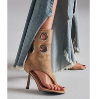 Fournisseur direct usine OEM ODM – Chaussures à talon carré fin de 5-8 cm avec empeigne en microfibre, semelle extérieure en caoutchouc, œillets métalliques creux et fermeture éclair latérale à la cheville