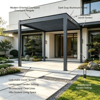 Pergola exclusive transfrontalière en alliage d'aluminium pour cours et jardins ; Style moderne minimaliste, abri solaire extérieur noir intelligent