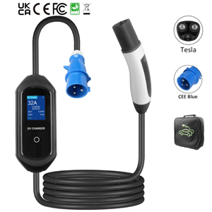 เครื่องชาร์จรถยนต์ไฟฟ้าแบบพกพา 7KW 32A รุ่นใหม่ พร้อมปลั๊ก CEE กันน้ำระดับ IP67 ปรับกระแสได้ หน้าจอ LCD แสดงผล รองรับ WiFi ชาร์จไฟรถยนต์ไฟฟ้าอย่างปลอดภัย - Product Image 1