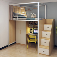 Lit superposé simple ou double en acier avec rideau et armoire inférieure, lits capsules en bois pour hôtel, motel, cabine de couchage