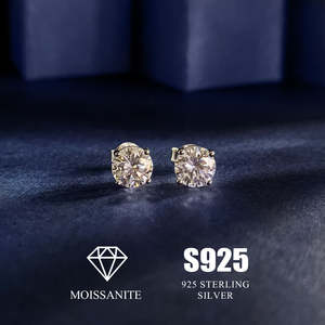 Orecchini a Lobo Classici in Argento Sterling S925 con Moissanite, 7mm 6mm Rotondi VVS, Diamanti Coltivati in Laboratorio, Gioielli da Donna - Product Image 1