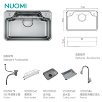 NUOMI LEIGHTON X Évier de cuisine multifonction en acier inoxydable finition perlée Grand évier à cuvette unique Lavabo pour la cuisine