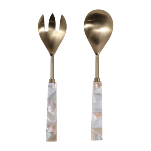 Set di due utensili da portata in acciaio inossidabile con manico in madreperla per decorare la cucina - Product Image 4