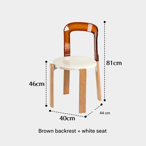Tabouret de bar moderne avec dossier transparent, assise blanche, pieds en bois, base chromée - Utilisation dans les restaurants, les salons, les bars à domicile - Product Image 4