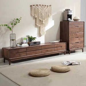 Meuble TV moderne luxueux en bois massif, en noyer noir, avec rangement pour salon, compatible avec les téléviseurs de 65 pouces et plus - Product Image 1