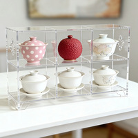Support de rangement multifonctionnel en acrylique transparent à trois niveaux pour service à thé, plateau carré et porte-tasses, non pliable