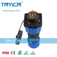 Connecteur étanche circulaire mâle/femelle SD20 carré à 6 broches 10A, montage sur panneau en plastique fileté IP68, dernière nouveauté, vente chaude