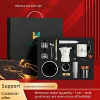 Ensemble cadeau complet Wisteria pour cafetière moka, kit de fabrication de café manuel 10 pièces, noir et or minimaliste pour la maison, le bureau et les entreprises