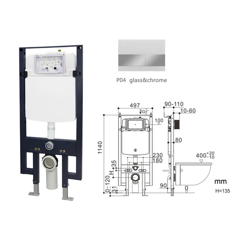 Nouveau design salle de bain tenture murale en plastique citerne murale toilette murale citerne dissimulée