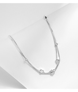 S925 <b>Silver</b> Sweet Minimalist Double Layer Heart Bracelet With Heart <b>Charms</b> Unisex Everyday Wear Jewelry - Product Image 4