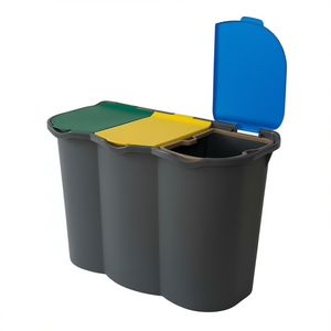 Unica <b>Storage</b> Bucket 80 Lt PP Material 740x350x550mm Three Compartment Recycling <b>Bin</b> with Lids Indoor/Outdoor - Product Image 1
