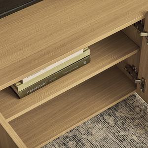 ארון טלוויזיה מינימליסטי בסגנון נורדי של AJUNION, ארון אחסון לסלון עם 4 דלתות, עץ מעוגל מצופה פורניר אלון, מעמד טלוויזיה, יחידת בידור - Product Image 5